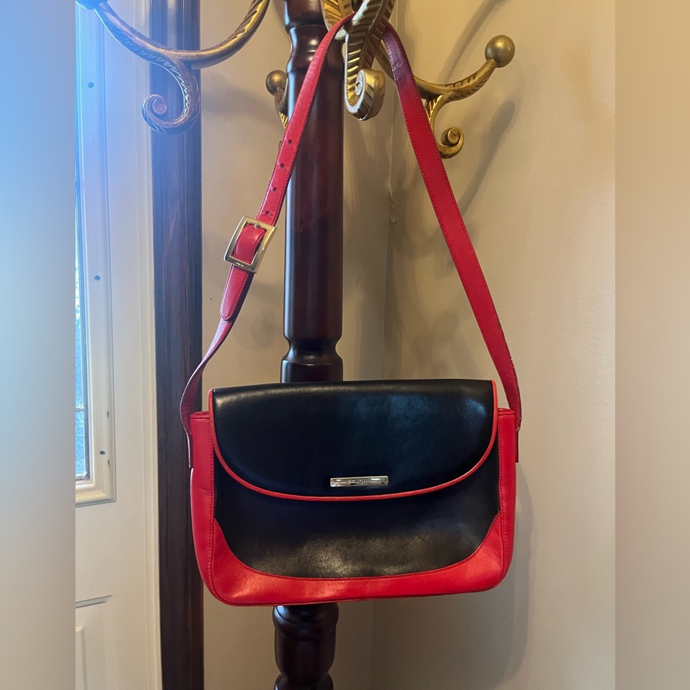 St John Vintage Black and Red Leather Shoulder Bag